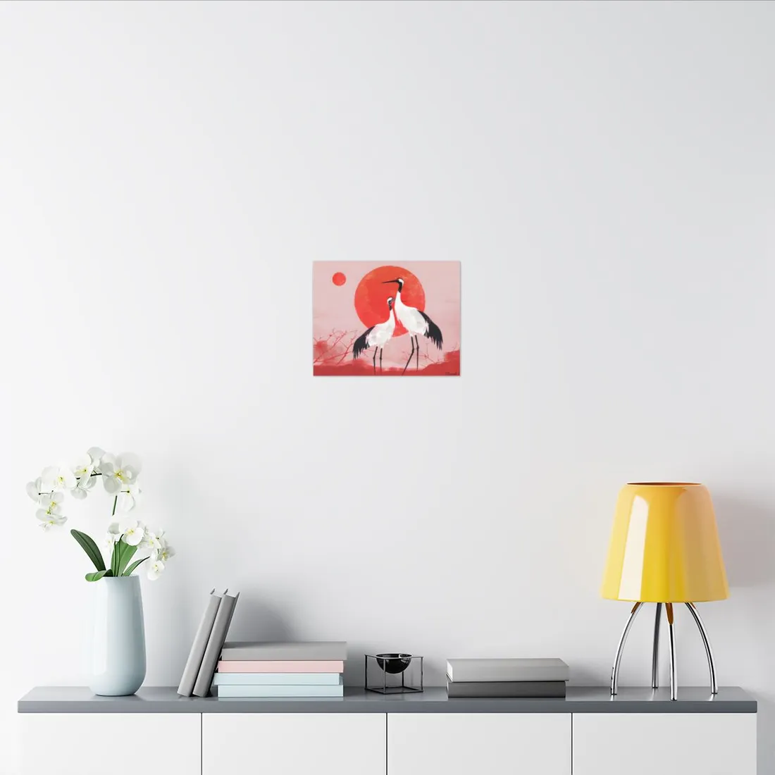 Peaceful Crane Sanctuary: Serene Landscape Nature Art - Canvas