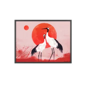 Cranes Before Red Sun Framed Poster