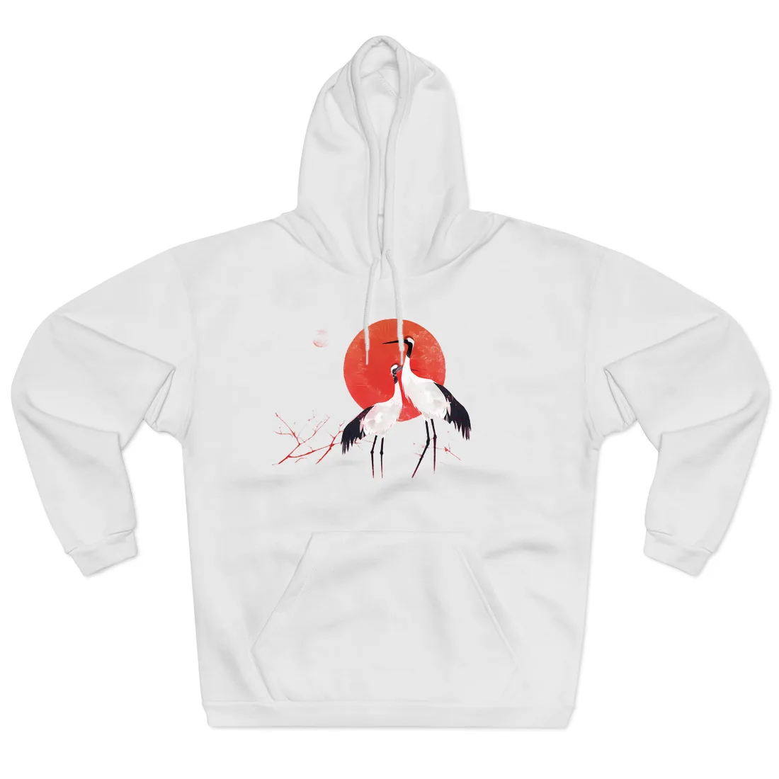 Peaceful Crane Sanctuary: Serene Landscape Nature Art - Hoodie (White)