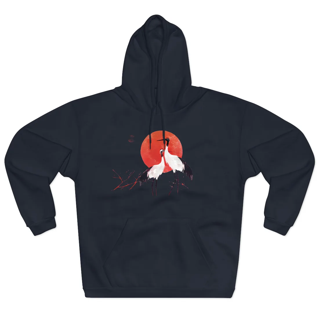 Peaceful Crane Sanctuary: Serene Landscape Nature Art - Hoodie (Navy)