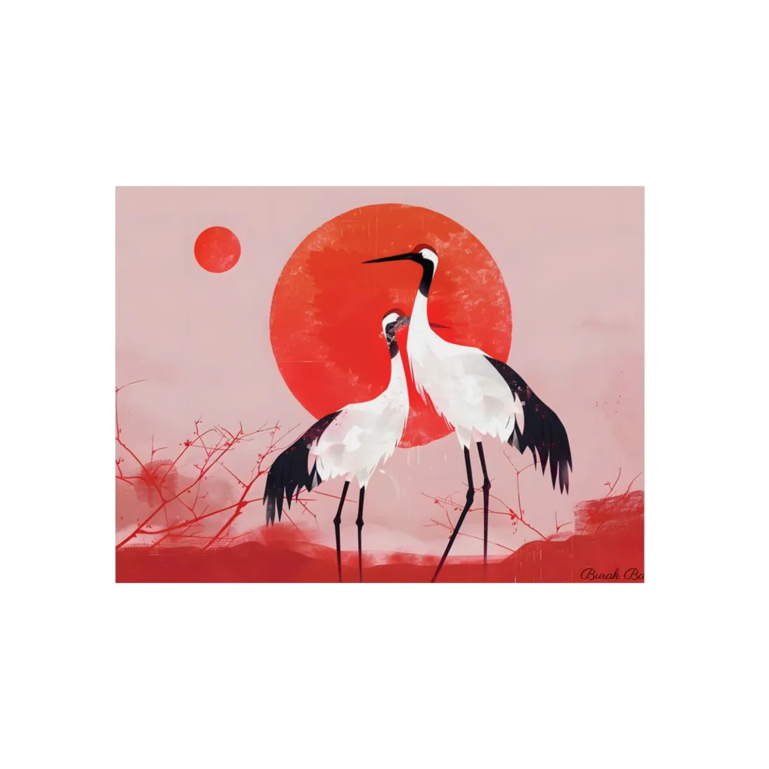 Peaceful Crane Sanctuary: Serene Landscape Nature Art - Metal Poster