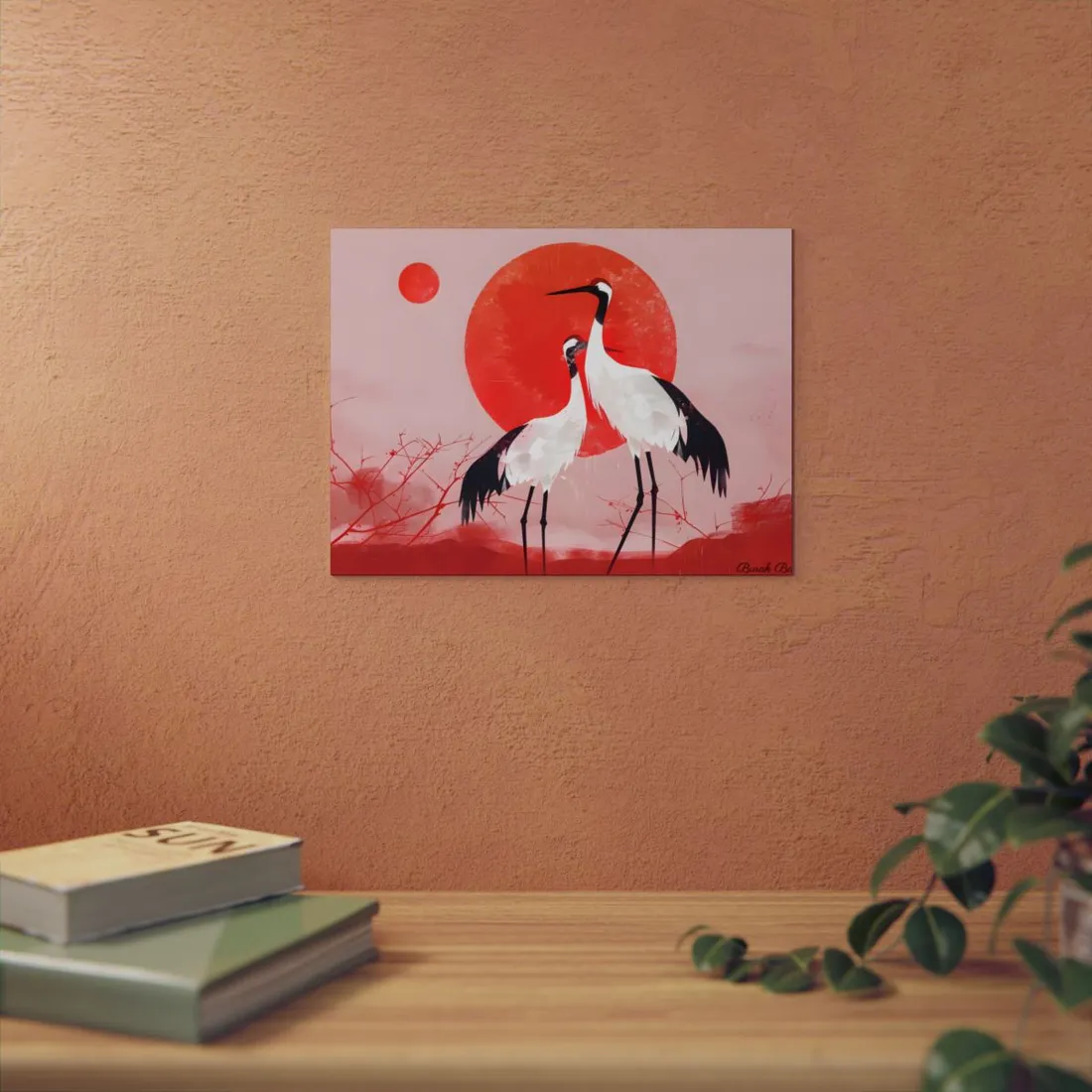 Peaceful Crane Sanctuary: Serene Landscape Nature Art - Metal Poster