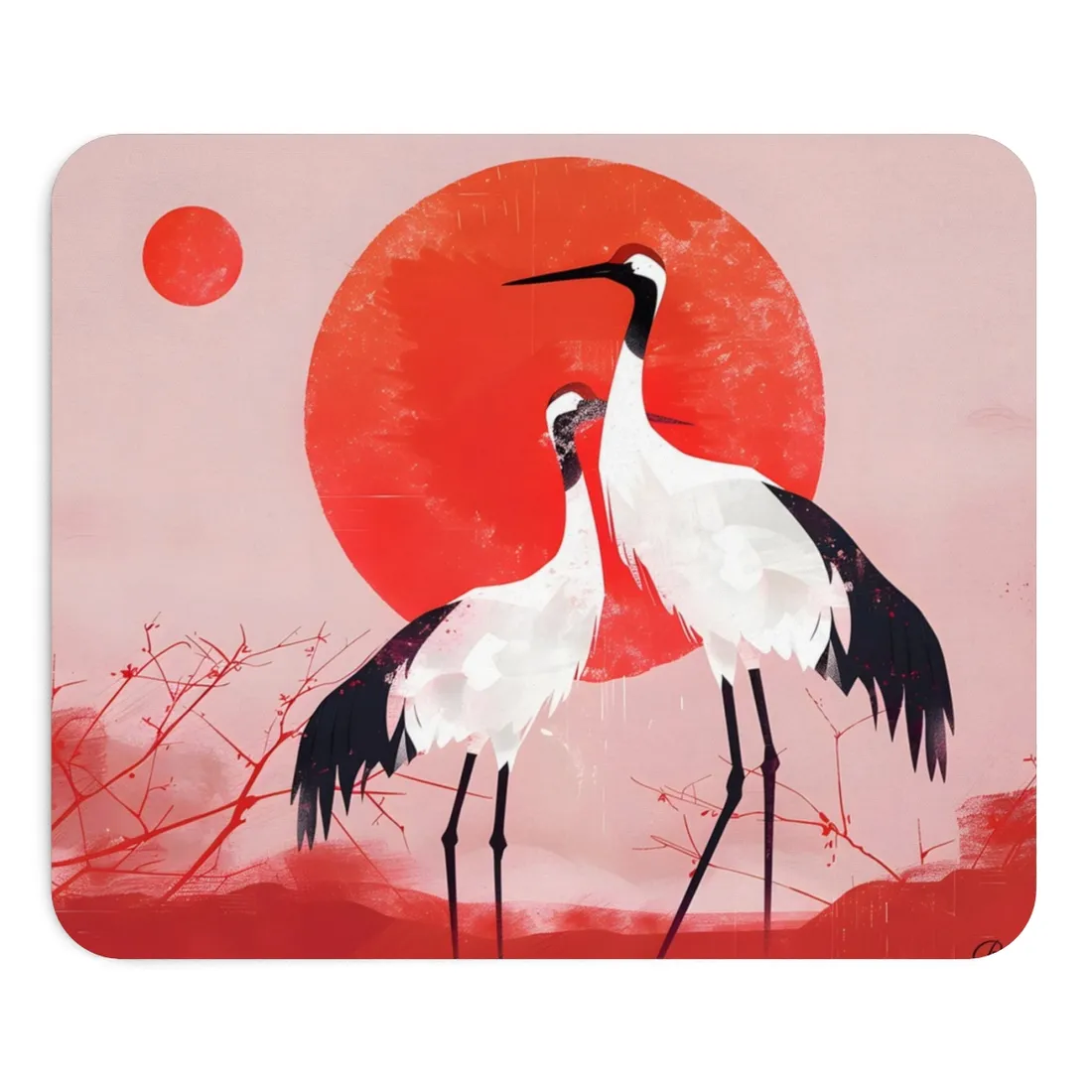 Peaceful Crane Sanctuary: Serene Landscape Nature Art - Mouse Pad