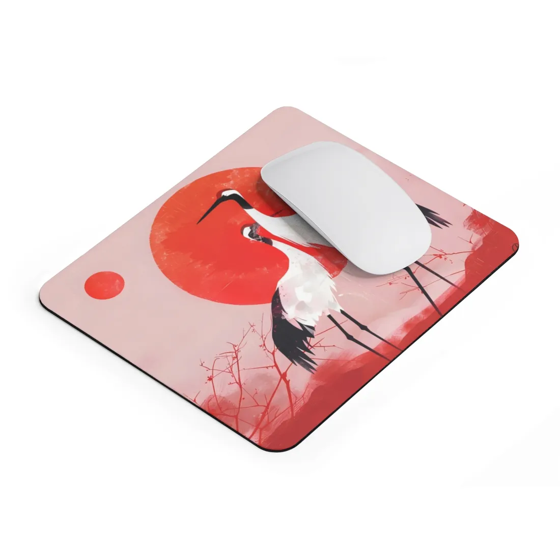 Peaceful Crane Sanctuary: Serene Landscape Nature Art - Mouse Pad