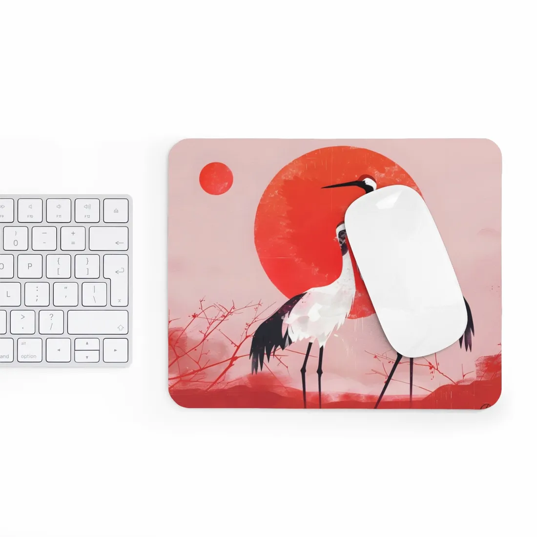 Peaceful Crane Sanctuary: Serene Landscape Nature Art - Mouse Pad
