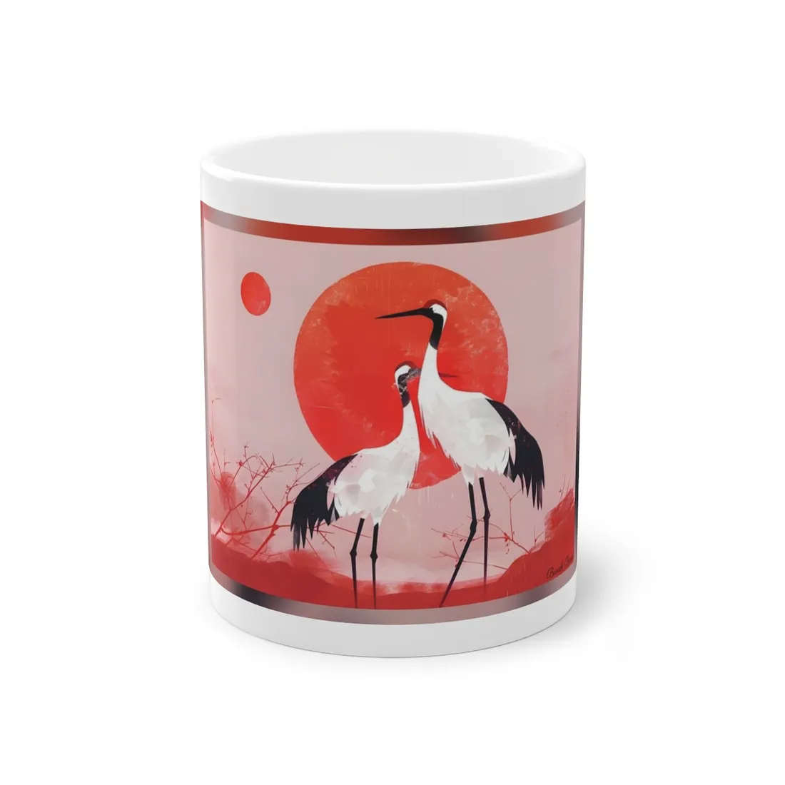 Peaceful Crane Sanctuary: Serene Landscape Nature Art - Mug