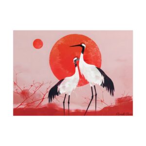 Cranes Before Red Sun Poster