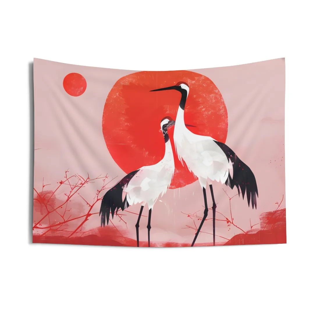Peaceful Crane Sanctuary: Serene Landscape Nature Art - Wall Tapestry
