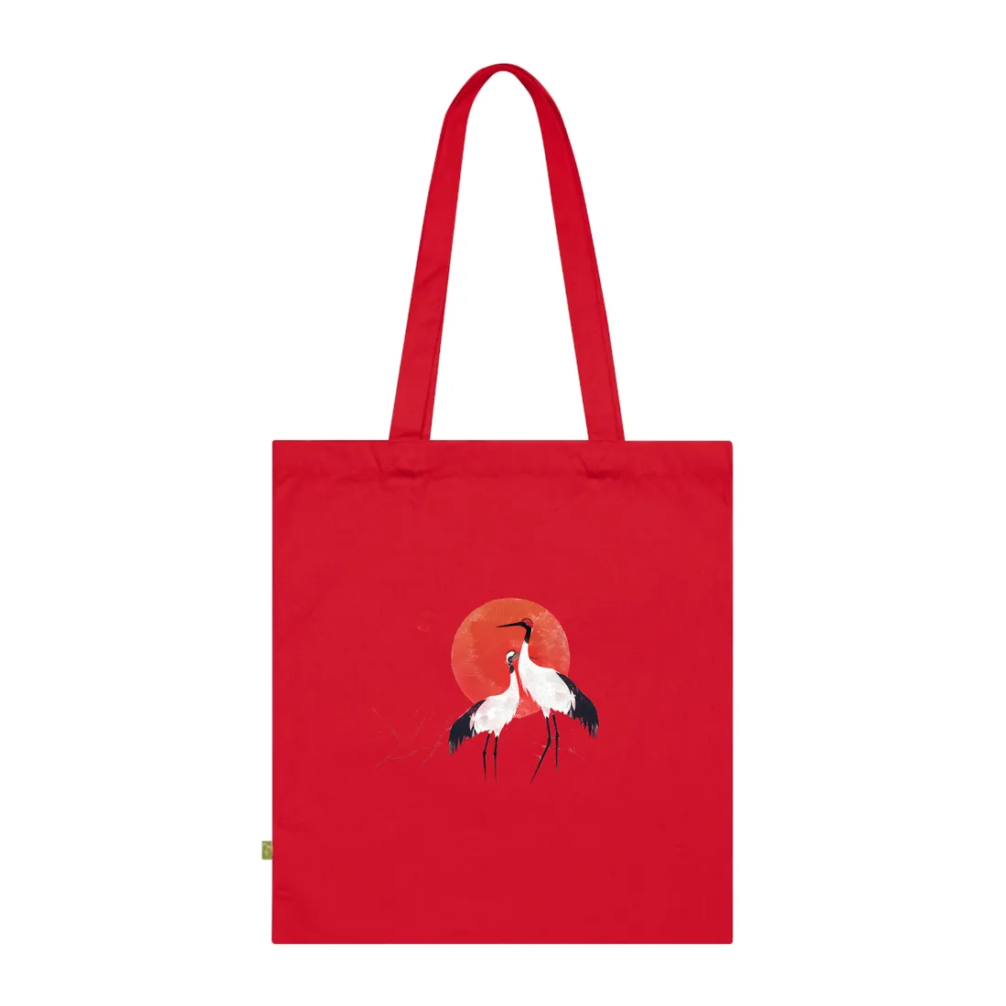 Peaceful Crane Sanctuary: Serene Landscape Nature Art - Tote Bag (Classic Red)