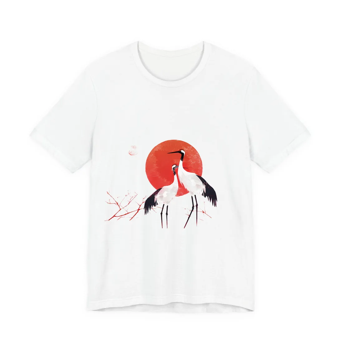 Peaceful Crane Sanctuary: Serene Landscape Nature Art - T-Shirt (White)