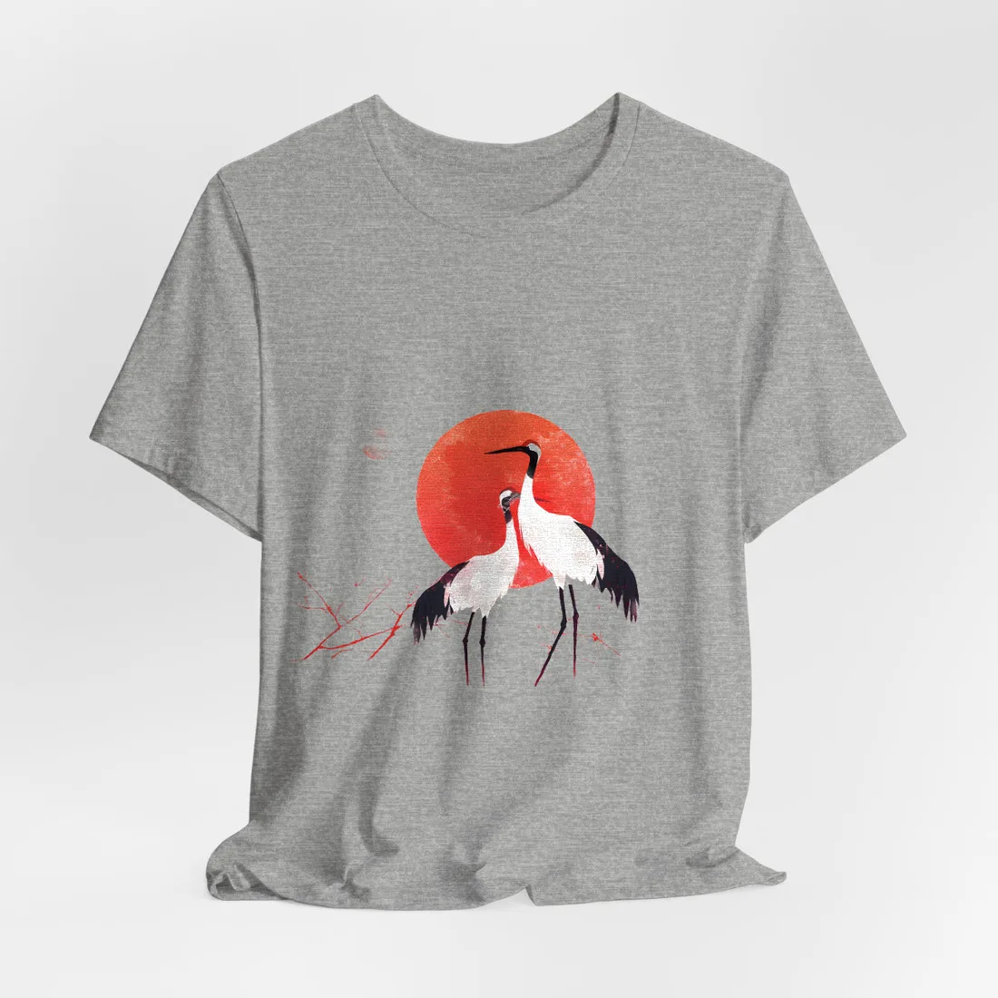 Peaceful Crane Sanctuary: Serene Landscape Nature Art - T-Shirt (Athletic Heather)