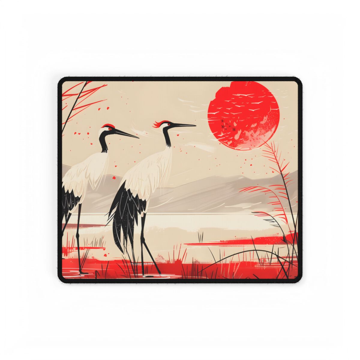 Peaceful Cranes in Serene Nature: Landscape Artwork - Desk Mat