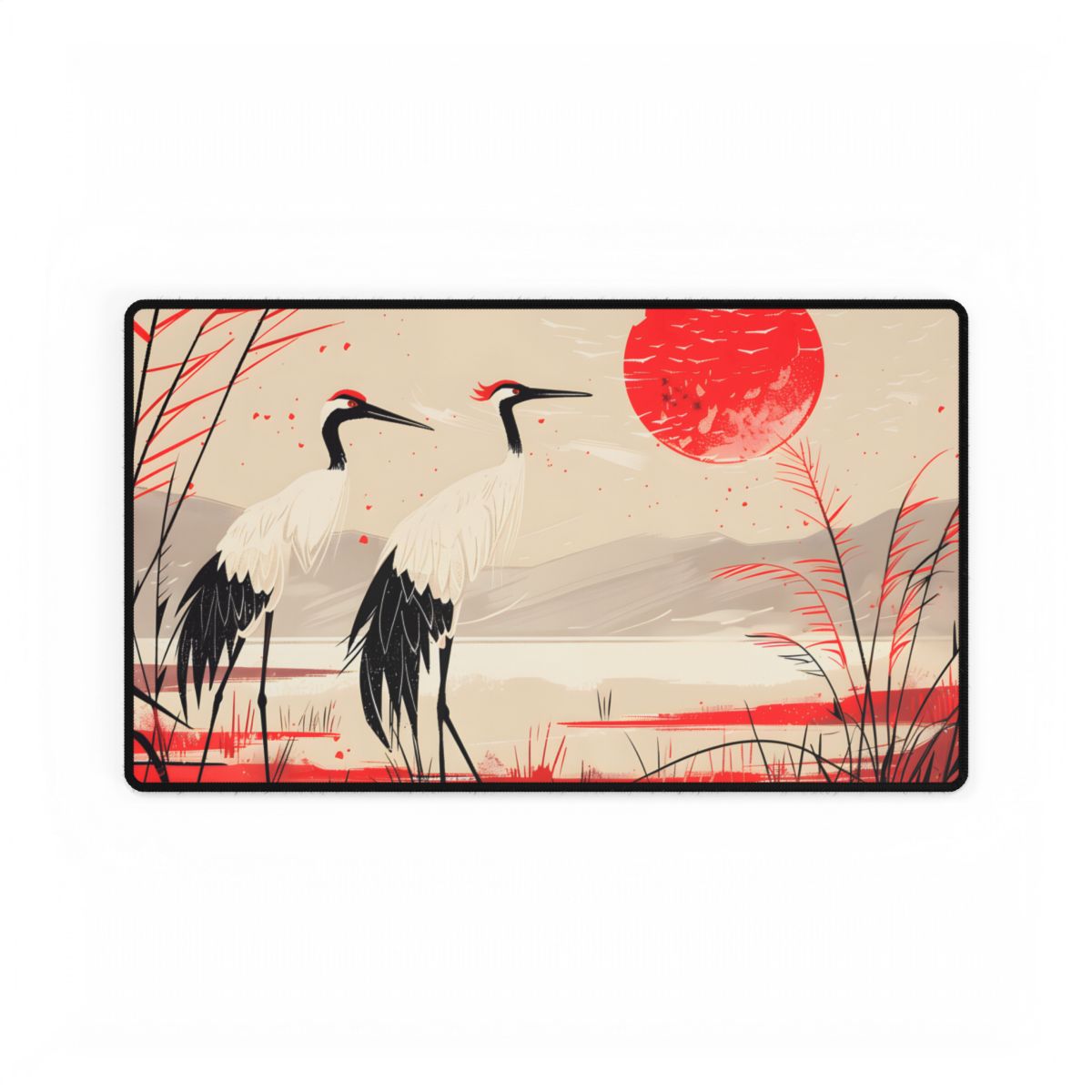 Peaceful Cranes in Serene Nature: Landscape Artwork - Desk Mat