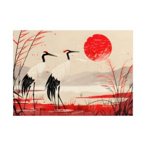 Red-Crowned Cranes by Red Sun Poster