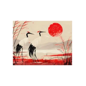 Red-Crowned Cranes by Red Sun Metal Poster