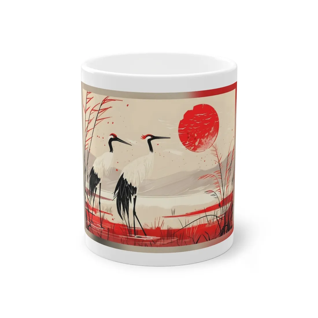 Peaceful Cranes in Serene Nature: Landscape - Mug
