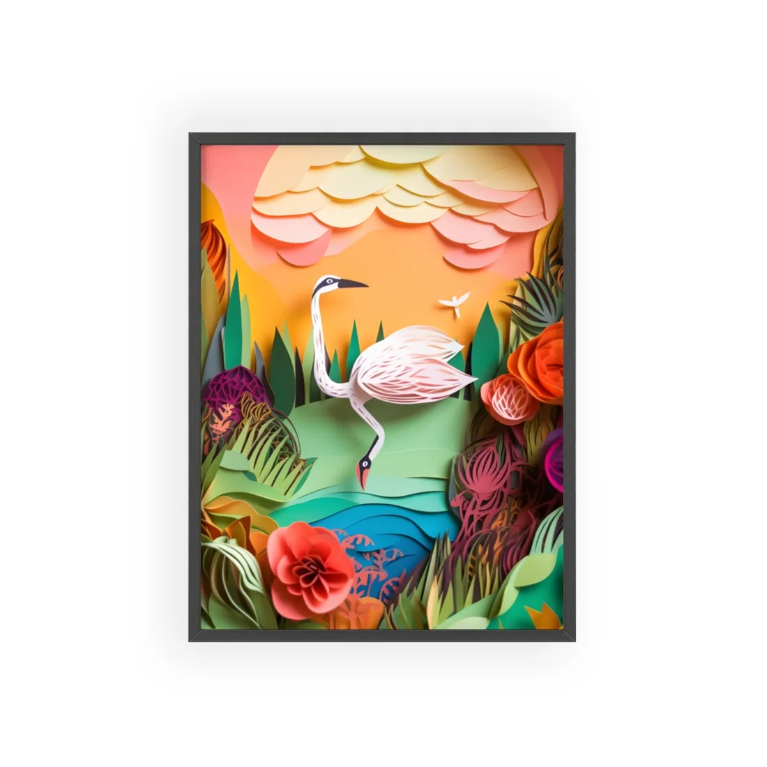 Peaceful Island Landscape: Paper Quilling Water Scene Art - Framed Poster