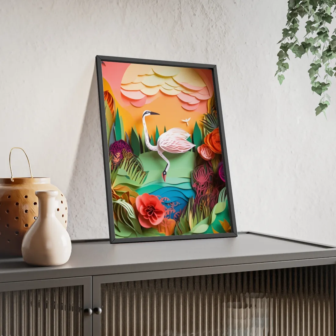 Peaceful Island Landscape: Paper Quilling Water Scene Art - Framed Poster