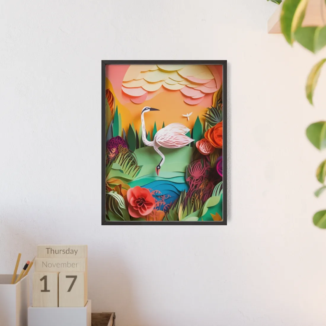 Peaceful Island Landscape: Paper Quilling Water Scene Art - Framed Poster