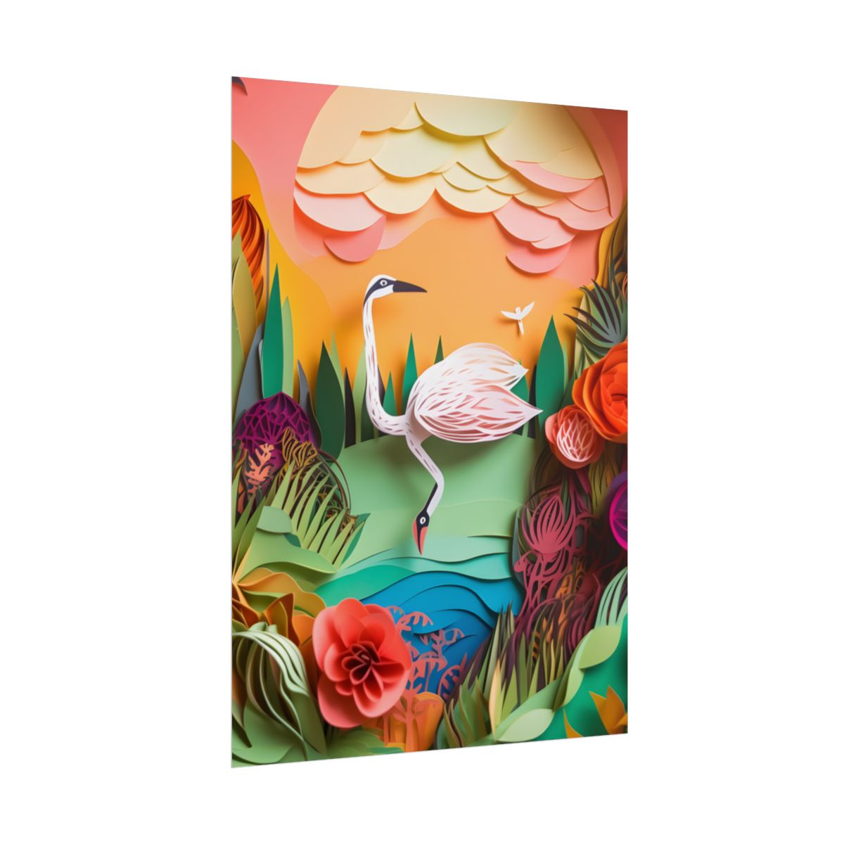 Peaceful Island Landscape: Paper Quilling Water Scene Art - Poster