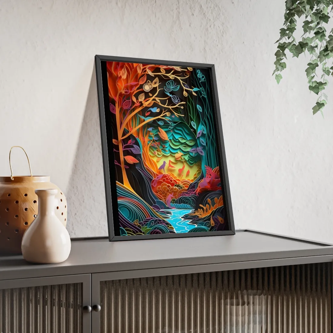 Peaceful Island Oasis: Paper Quilling Landscape Art - Framed Poster