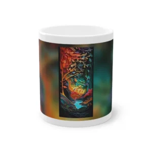 Quilled Forest Firelight: Mystical Paper Art Scene Mug