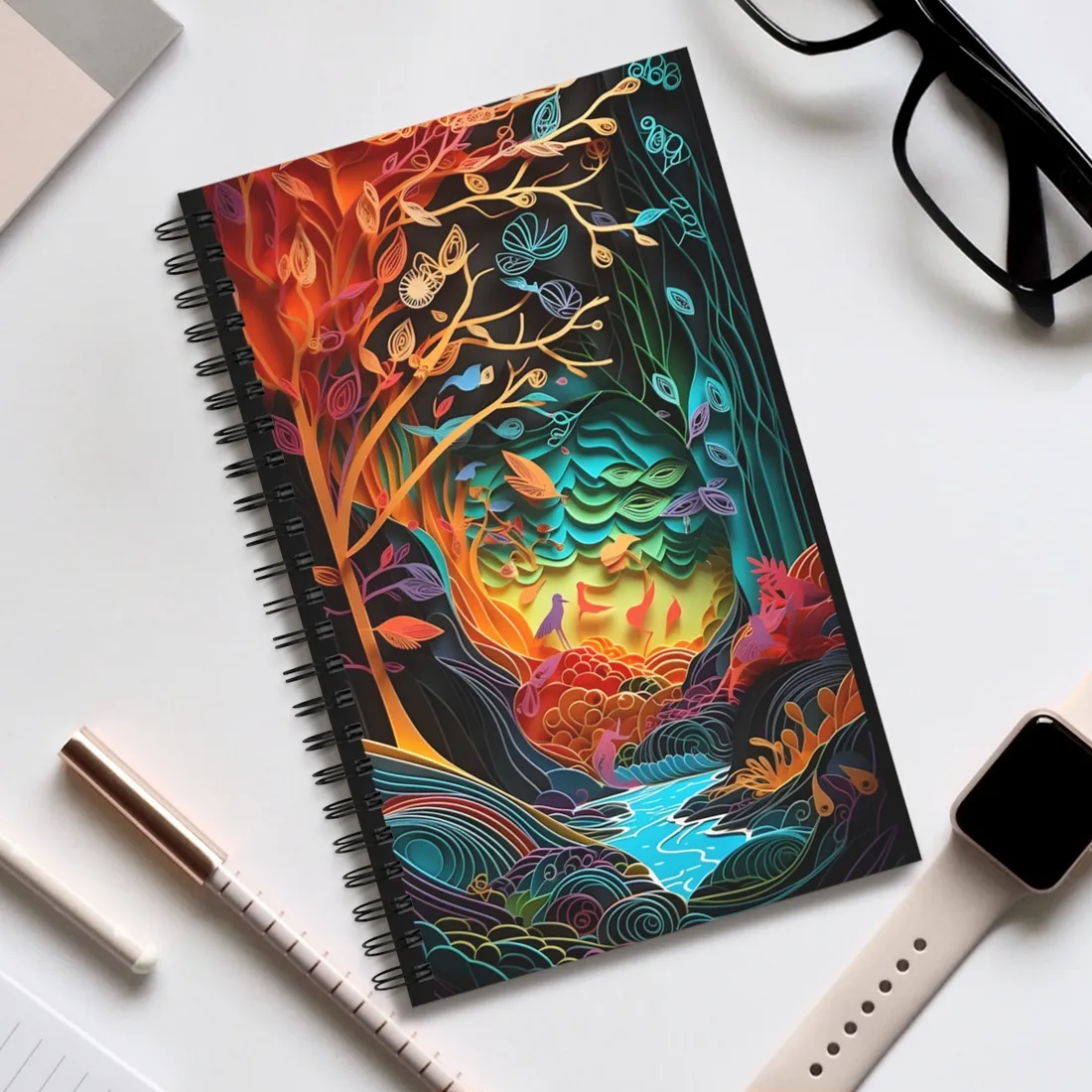 Peaceful Island Oasis: Paper Quilling Landscape Art - Spiral Notebook