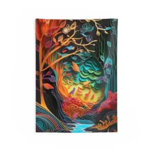 Colorful Paper Cut Forest Wall Tapestry