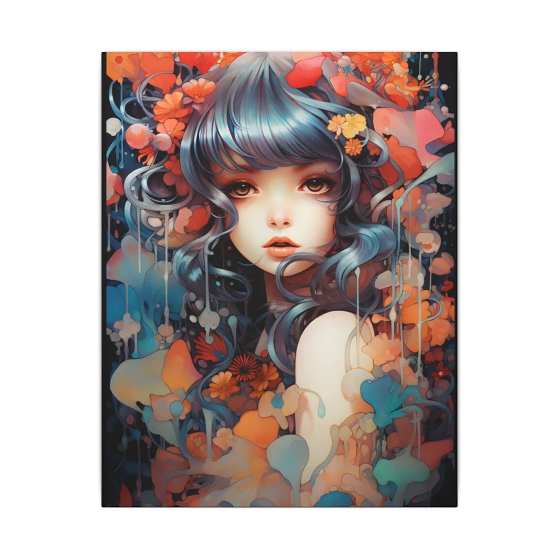 Peaceful Japanese River Landscape: Vibrant Flowers - Canvas
