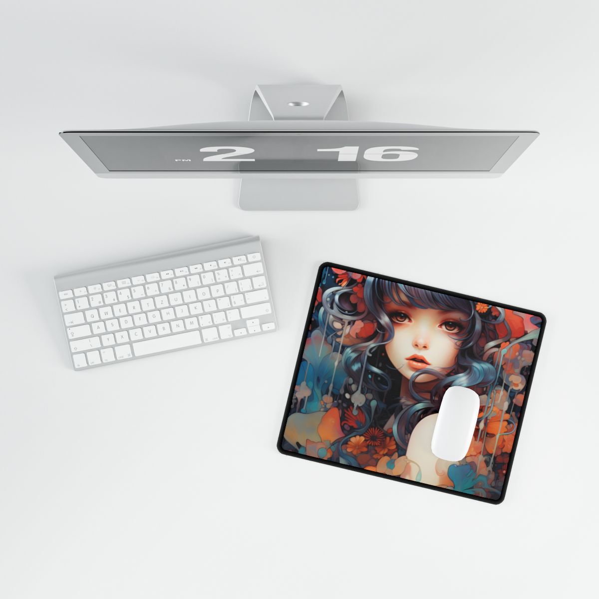 Peaceful Japanese River Landscape: Vibrant Flowers - Desk Mat