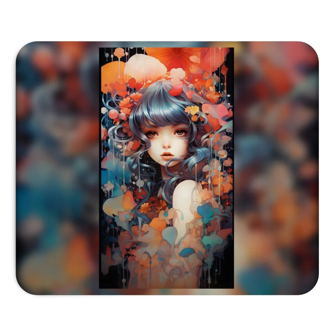 Peaceful Japanese River Landscape: Vibrant Flowers - Mouse Pad