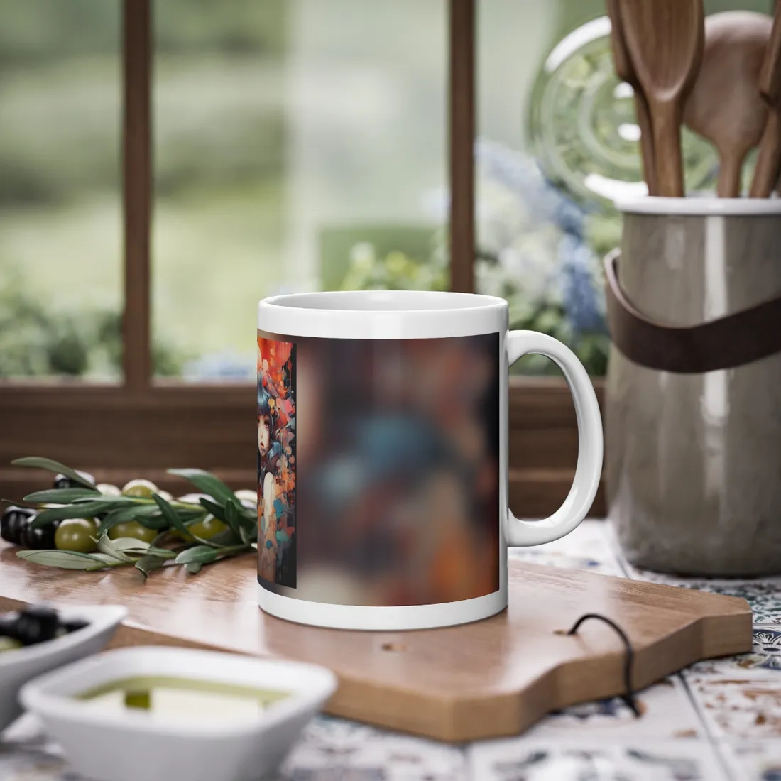 Peaceful Japanese River Landscape: Vibrant Flowers - Mug