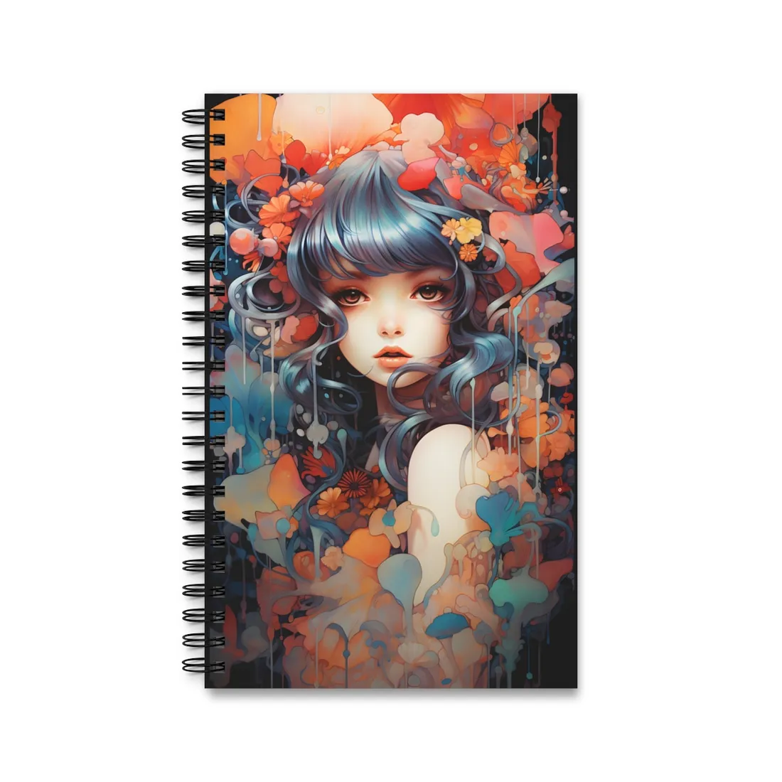 Peaceful Japanese River Landscape: Vibrant Flowers - Spiral Notebook
