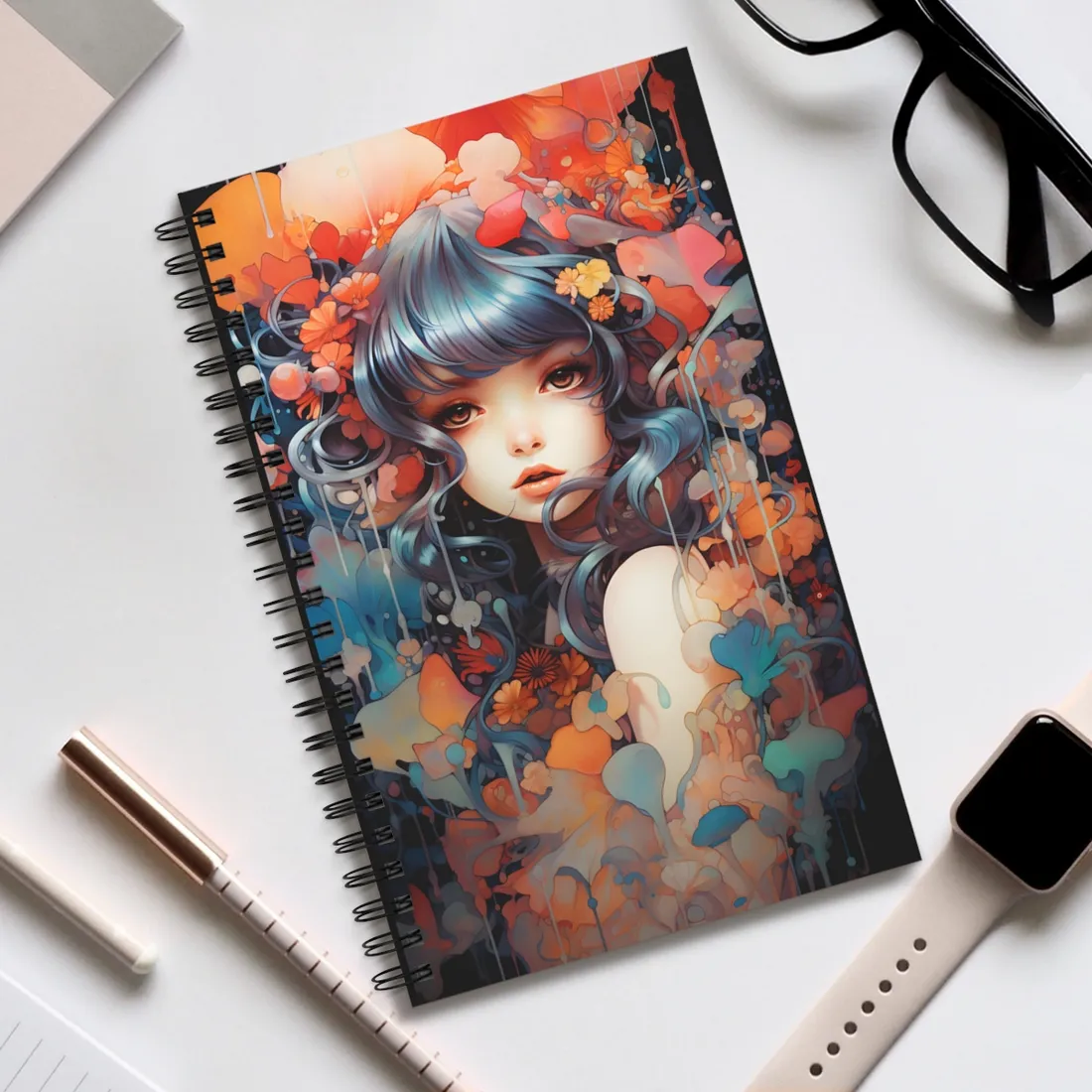 Peaceful Japanese River Landscape: Vibrant Flowers - Spiral Notebook