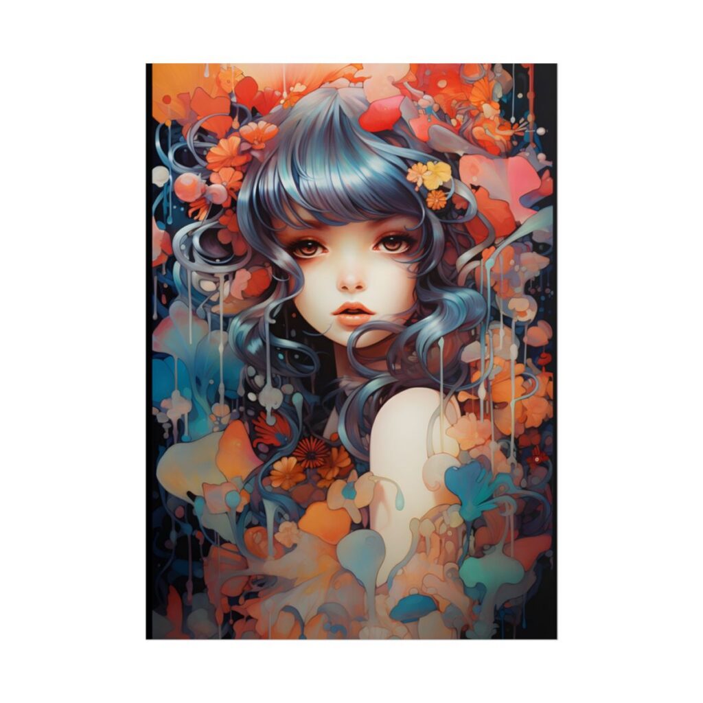 Peaceful Japanese River Landscape: Vibrant Flowers - Poster