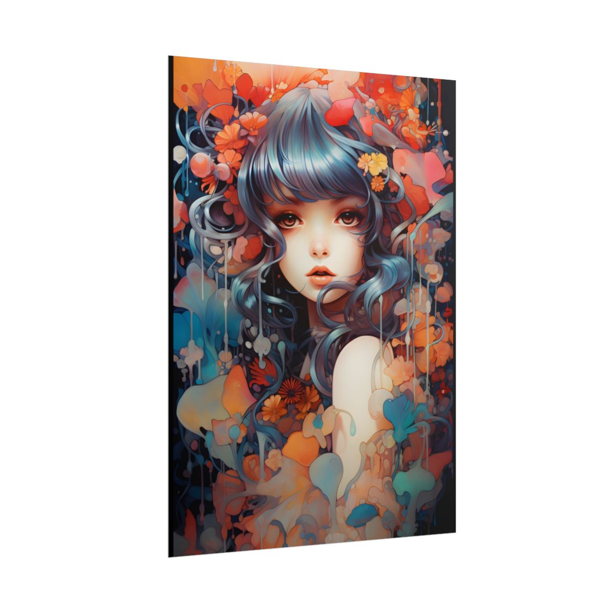 Peaceful Japanese River Landscape: Vibrant Flowers - Poster