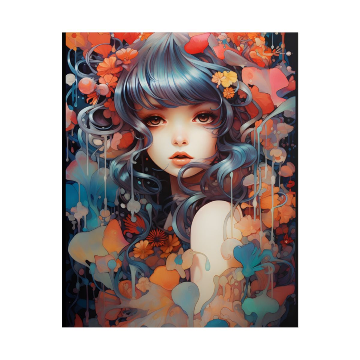 Peaceful Japanese River Landscape: Vibrant Flowers - Poster
