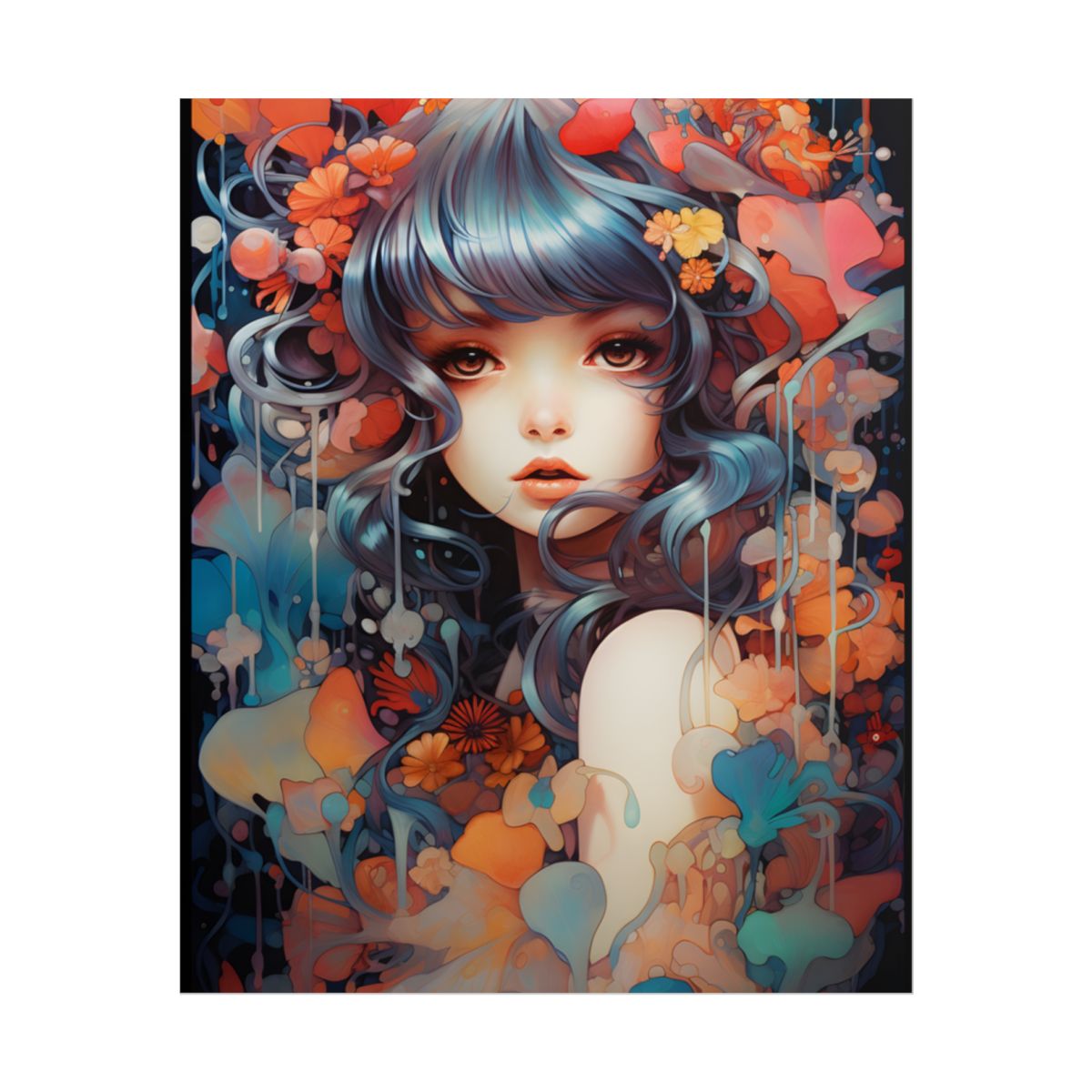 Peaceful Japanese River Landscape: Vibrant Flowers - Poster