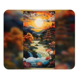 Pagoda by Waterfalls at Sunset Mouse Pad