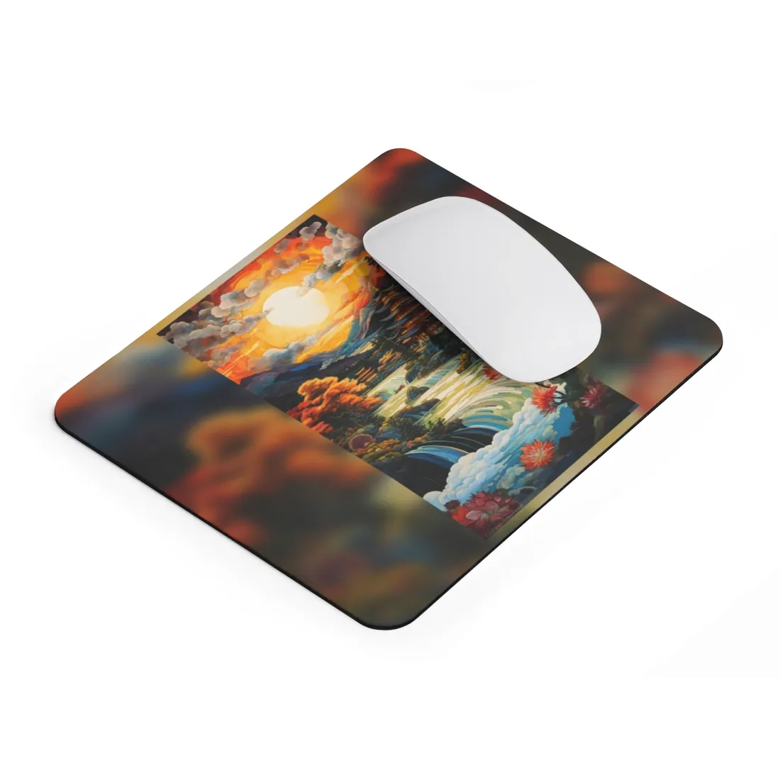 Peaceful Japanese River Landscape with Flowers: Serene - Mouse Pad