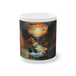 Pagoda by Waterfalls at Sunset Mug