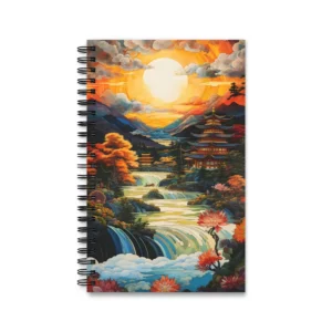 Pagoda by Waterfalls at Sunset Spiral Notebook