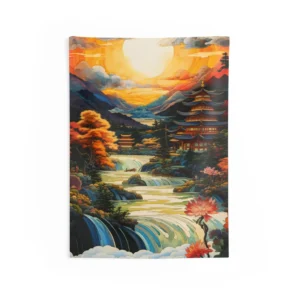 Pagoda by Waterfalls at Sunset Wall Tapestry