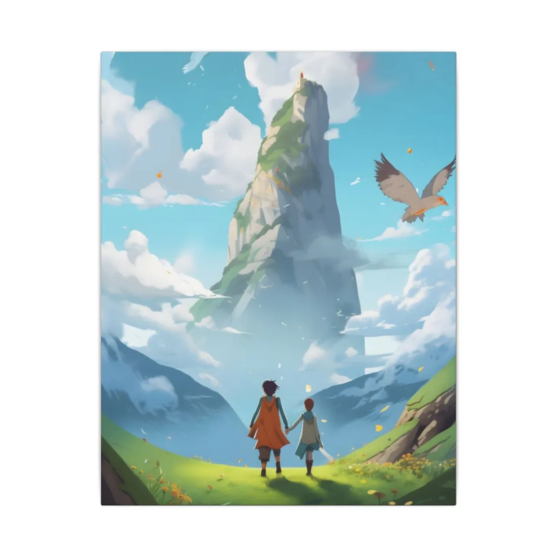 Peaceful Meadow Encounter: A Serene Moment with Two Friends - Canvas