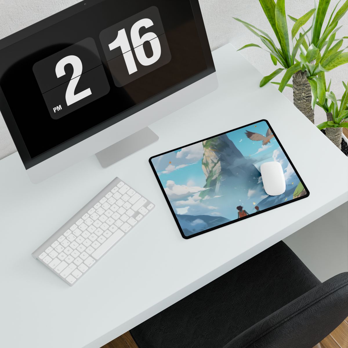 Peaceful Meadow Encounter: A Serene Moment with Two Friends - Desk Mat