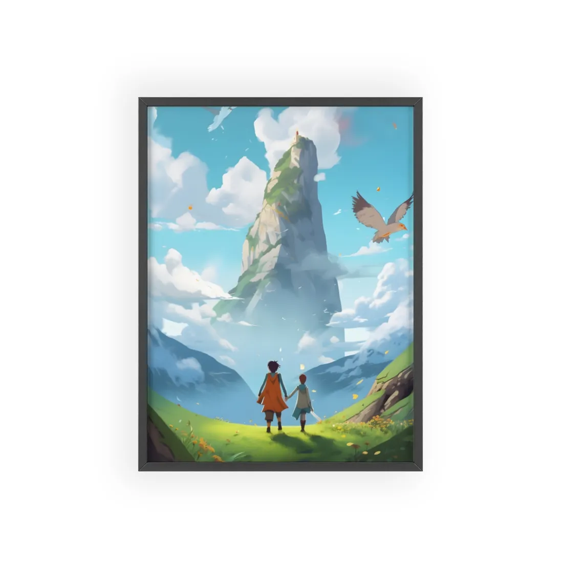Peaceful Meadow Encounter: A Serene Moment with Two Friends - Framed Poster