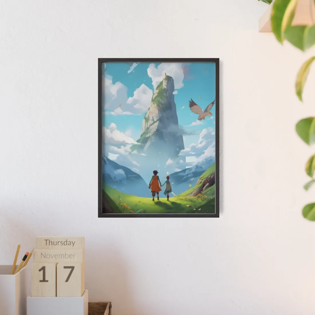 Peaceful Meadow Encounter: A Serene Moment with Two Friends - Framed Poster