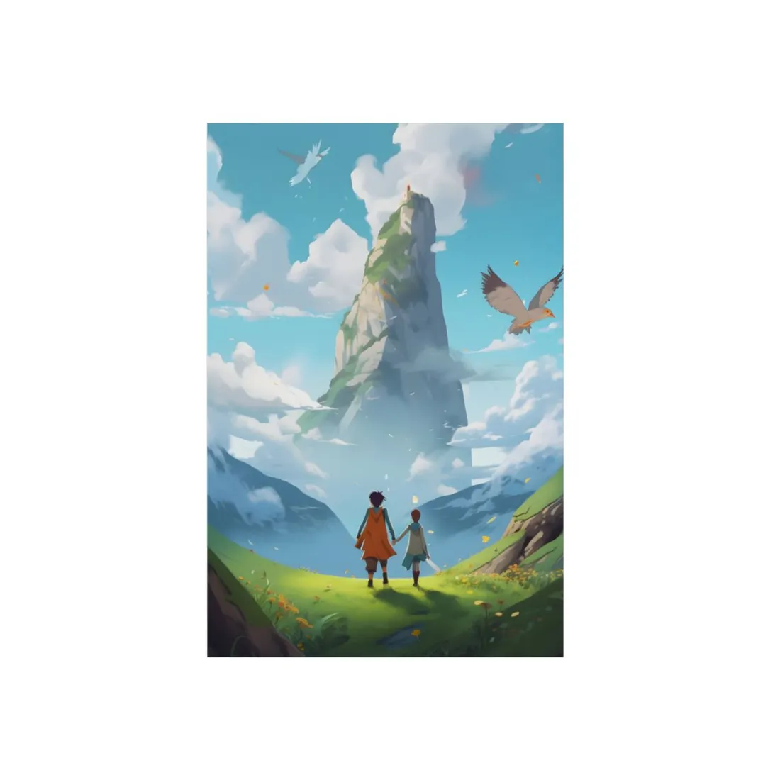 Peaceful Meadow Encounter: A Serene Moment with Two Friends - Metal Poster