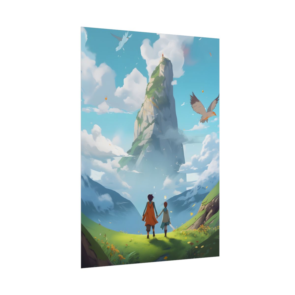 Peaceful Meadow Encounter: A Serene Moment with Two Friends - Poster