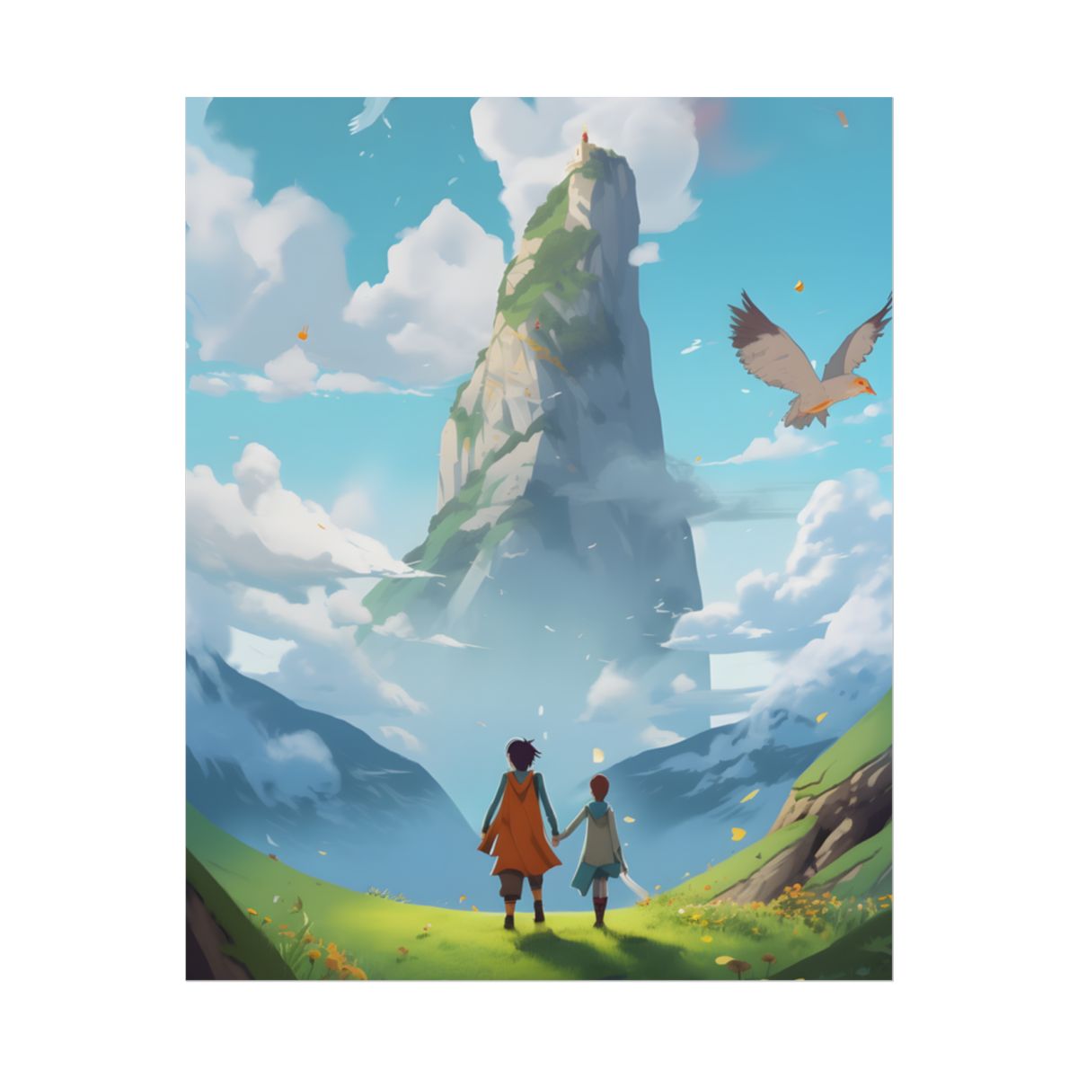 Peaceful Meadow Encounter: A Serene Moment with Two Friends - Poster